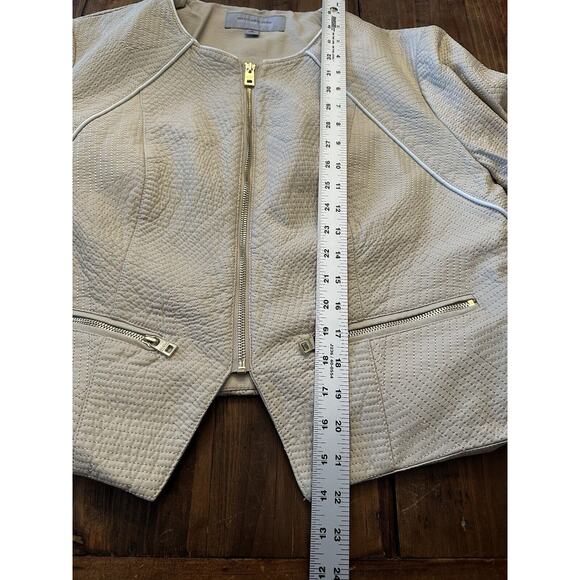 Andrew Marc New York Faux Leather Moto Jacket Ivory Size XL Edgy Sleek - Picture 10 of 16